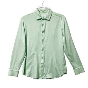 Mizzen & Main Shirt Men Large Trim Fit Green White Check Button Up Stretch Fit